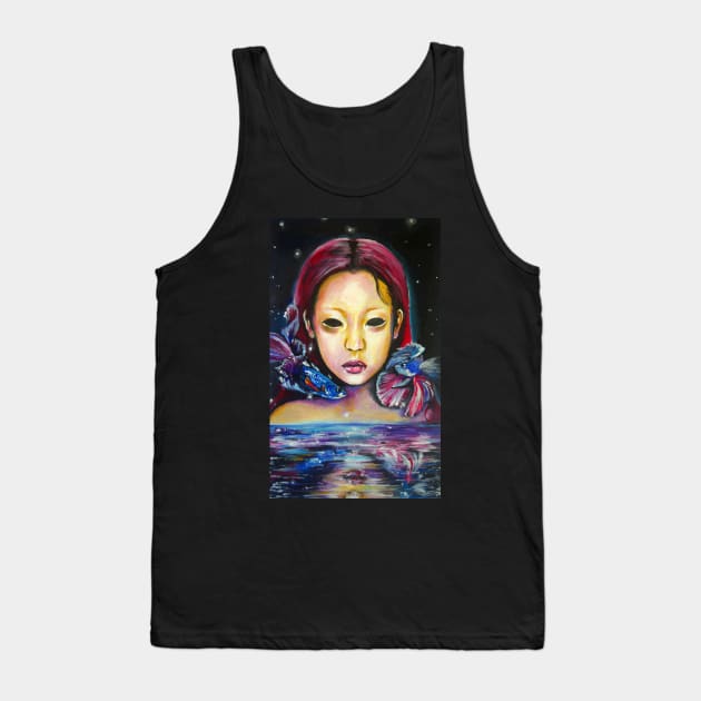 Asian girl with siamese fighting fish Tank Top by QuickSilverfish